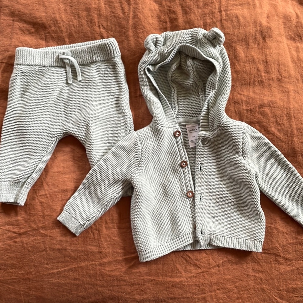 Carter’s Sage Green Sweater Set. 6 months
